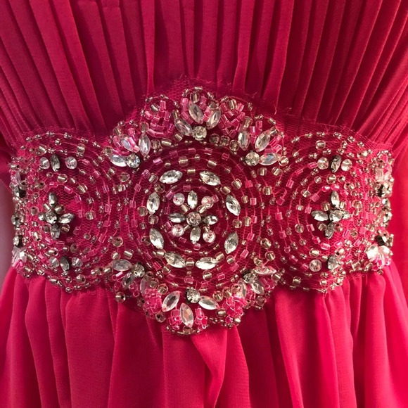 Pink Chiffon Strapless Graduation Dress Beaded Accent Scarf Size 4 - Picture 10 of 11